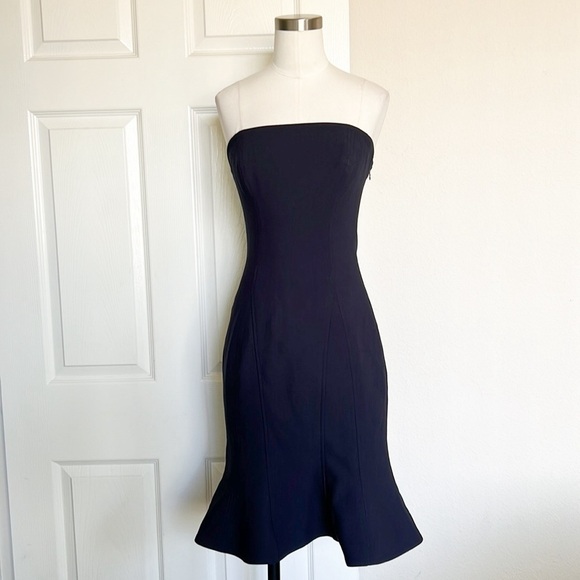 Cinq A Sept Calvina Navy Blue Strapless Ruffle Hem Dress Size 4 - Picture 3 of 9